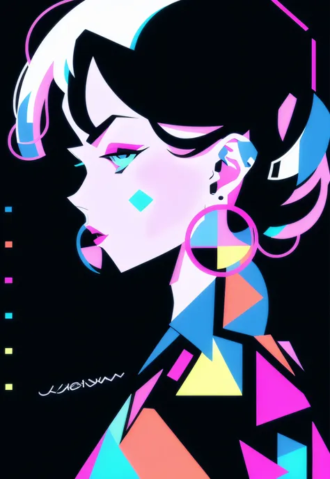 fashion girl,close-up,flat illustration, geometric shapes, look into camera,colorful niji5-- style expressive