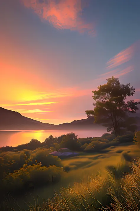 Stunning sunset vista landscape photography, masterpiece, trending on cgsociety, 4k, 8k, hd, [artstation:1], concept art, very detailed, sharp focus, [subsurface scattering: 1], Gabriel Lekegian and Abbas the art of