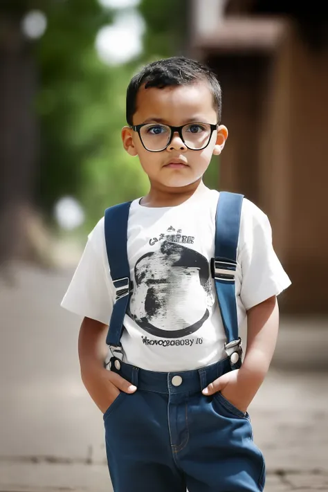 guttonerdvision4, award-winning photography, 3 year old boy, 1boy, realistic, detailed, sharp face, real skin, pores, short, outdoor, brown eyes, glasses, brown hair, military cut, best quality, day, masterpiece, colorful, white t-shirt, saddlery, portrait...
