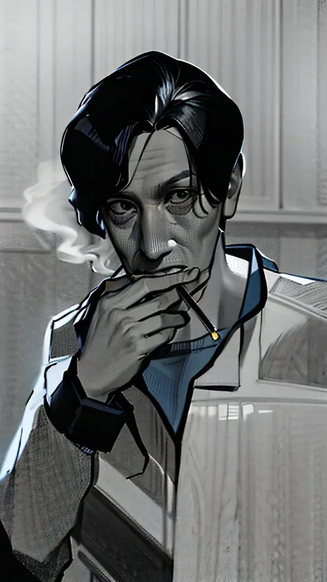 drawing of a man smoking a cigarette with a cigarette in his mouth, high quality fanart, detailed fanart, inspired by alexander ...