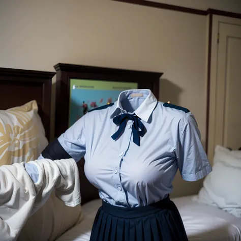 (insanely detailed), (16k), ((no humans)), ((invisible)), ((faceless)), ((headless)), ((empty clothes)), (huge breasts), girls school uniforms swells as if possessed by busty invisible girls, girls school uniforms raise their sleeve as if worn by invisible...