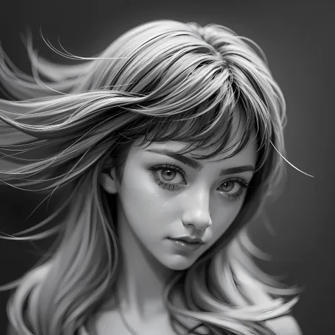 draw an illustration of a beautiful girl. she looks chic and sophisticated with the effect of monochrome tones, and the focus bl...