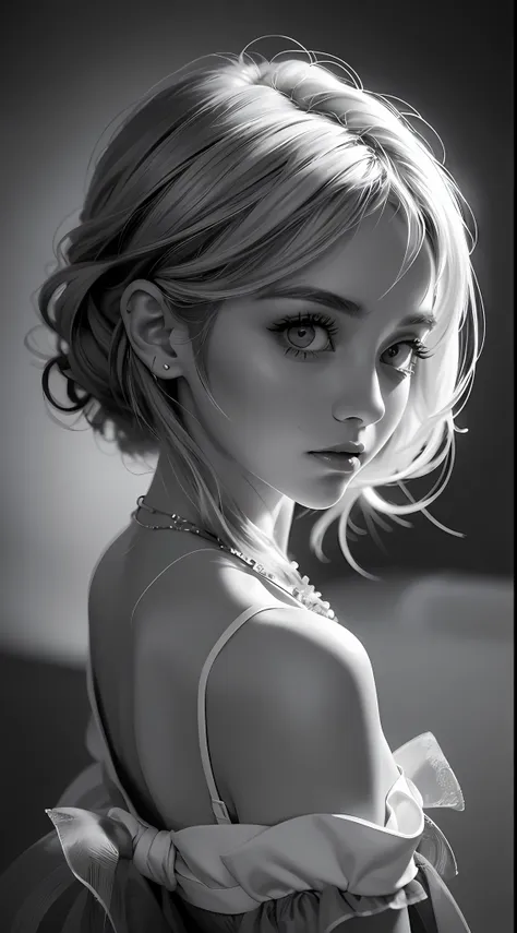 beautiful girl, high-precision illustrations, monochrome tone effects, chic and sophisticated impression, focus blur softly enve...