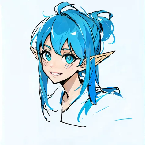 close-up of a cartoon long-haired boy with blue hair, 2d anime style, 2d art, 2d illustration, blue elf, drawing tool race!! hel...