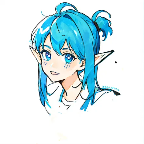 blue haired shota drawing, blue elf, 2 d anime style, elf girl, drawing tool race!! blue, anime style, anime style portrait, ani...