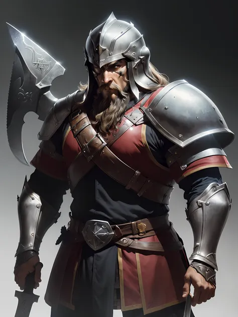 1 man ((african)) warrior ((knight templar ))(beard on the battlefield, wearing viking armor, muscular (((detailed helmet)) ((la...