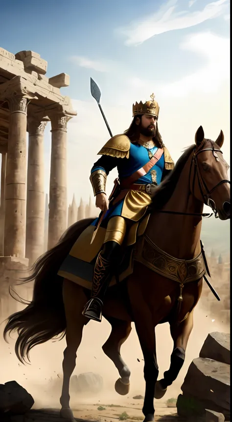 (masterpiece, best quality, high resolution:1.2), King Alaric I, (majestic Visigoth attire:1.2), crown upon his head, leading his valiant troops, fierce warriors, charging into battle, ancient city of Rome in the 5th century, grand architectural backdrop, ...