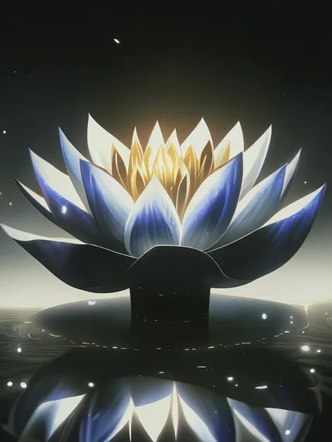 Glowing and soaring black lotus flower surrounded by golden white, red light, fireworks, fantasy setting, dont forget me, no flowers, vines, high fantasy, emotional, feelings, feelings, magical, fog, sunlight, whole body, artstation trend, rainbow, dawn li...