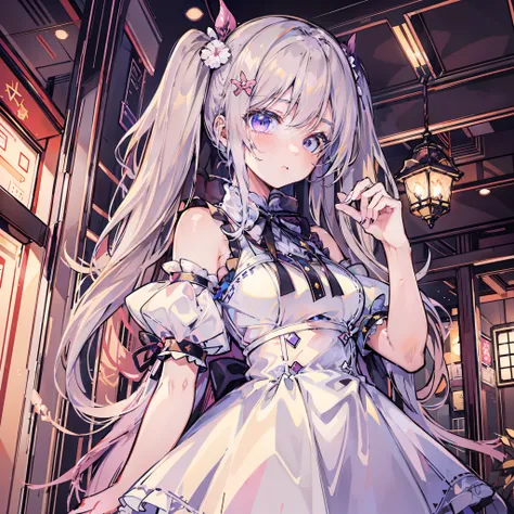 anime girl in a white dress with long hair and a pink bow, cute anime waifu in a nice dress, loli in dress, anime style 4 k, anime moe artstyle, splash art anime loli, small curvy loli, high detailed official artwork, from the azur lane videogame, best ani...