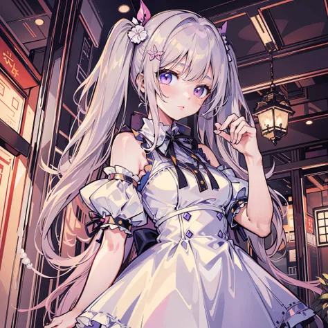 anime girl in a white dress with long hair and a pink bow, cute anime waifu in a nice dress, loli in dress, anime style 4 k, anime moe artstyle, splash art anime loli, small curvy loli, high detailed official artwork, from the azur lane videogame, best ani...