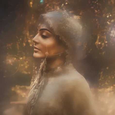 Indian Bollywood actress in the style of Alexandr Averin, dreamy, dark cyan and red, i cant believe how beautiful this is, serene atmosphere, ethereal light, epic realistic, illustrated by herg, style of Alois Arnegger, pen and ink,art by greg rutkowski an...