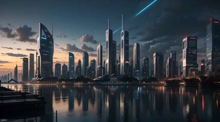 (best quality),(masterpiece),(ultra detailed),(high detailed),(extremely detailed),"a sprawling futuristic cityscape at dusk, wi...