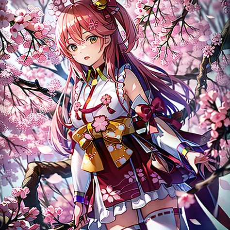 sakura miko, cherry blossom tree in background, high quality, highly detail