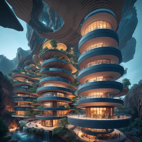 futuristic sci-fi masterpiece, cybernetic residential beehive pod architecture designs carved inside of grand canyon caves , rea...