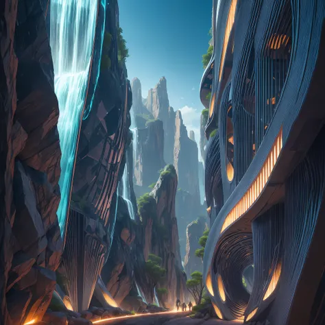 futuristic sci-fi masterpiece, cybernetic residential beehive pod architecture designs carved inside of grand canyon caves , rea...