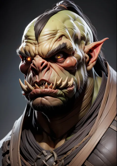 Closeup profile portrait, Orc (warcraft) warrior, terror, horror, ultra realistic, angry, chaos like Background --s 750