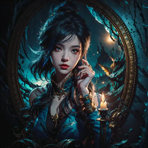a close up of a person holding a oil lamp, arcane jinx, caitlyn from league of legends, extremely detailed artgerm, samira from league of legends, kda, from league of legends, jinx from league of legends, style artgerm, league of legends character, artgerm...