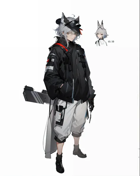 1 young male, character sheet, concept art, full body, (masterpiece: 1.2), (best quality: 1.3), 1 male, standing, punk, silver-g...