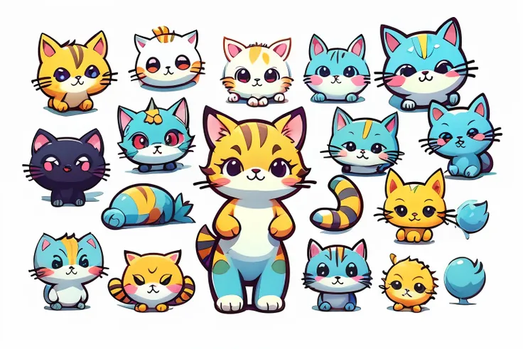 cute cartoon drawing of baby cat sticker on white background --auto