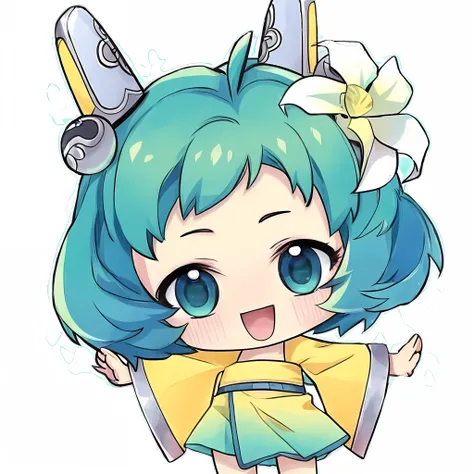 a cartoon girl with blue hair and a yellow dress, hatsune miku short hair, anime girl with teal hair, anime moe artstyle, anime manga robot!! anime girl, splash art anime loli, anime chibi, mikudayo, cute anime style, hatsune miku, high quality anime artst...