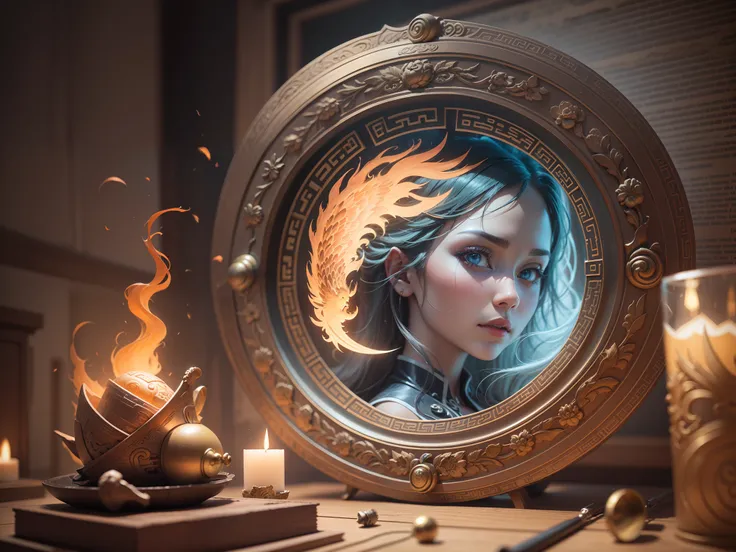 "Create with inspired ultra-detailed concept art" 3D relief, meticulously carved, girl and phoenix carving, spirit, traditional Chinese style, multi-dimensional paper fog crafts, ultra-wide view view, dreamy, 8K, romantic, high resolution, 8k" masterpiece....