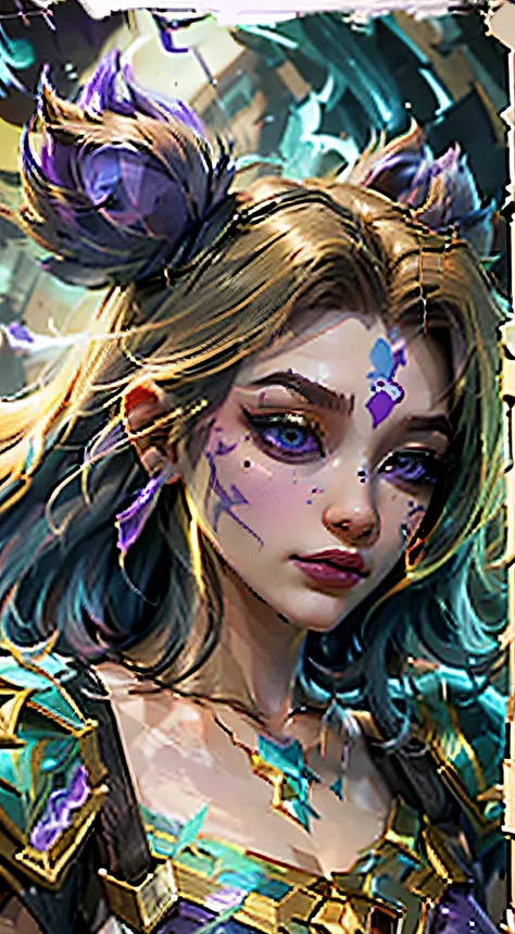 1 girl, Zeli, Zeli (League of Legends), Dream Rose (League of Legends), face markers, ball head, purple eyes, purple hair, purple cape