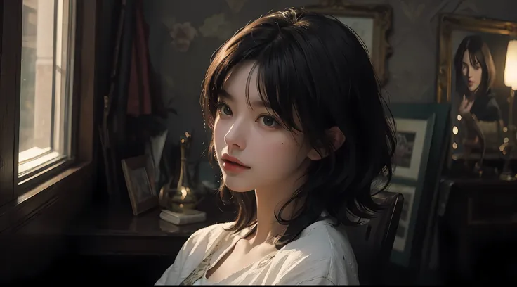 (RAW photos, top quality), (realistic, photorealistic: 1.3), highest quality, high definition, masterpiece, super detail, illustration, 1girl, upper_body, dynamic angle, world masterpiece theater, messy_long_hair, top quality, highly detailed CG Unity 8k w...