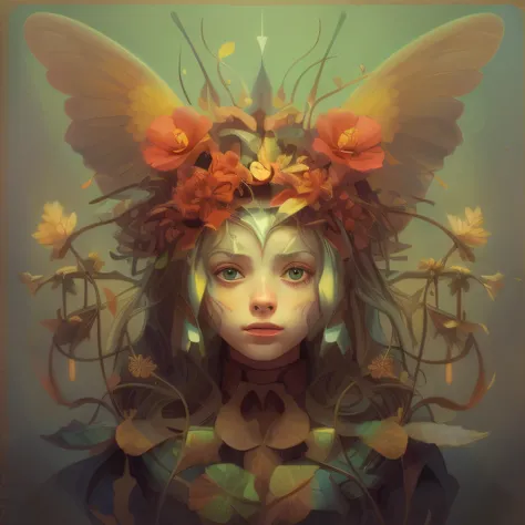 painting of a woman with a flower crown on her head, james jean and wlop, james jean and peter mohrbacher, beeple and jeremiah k...