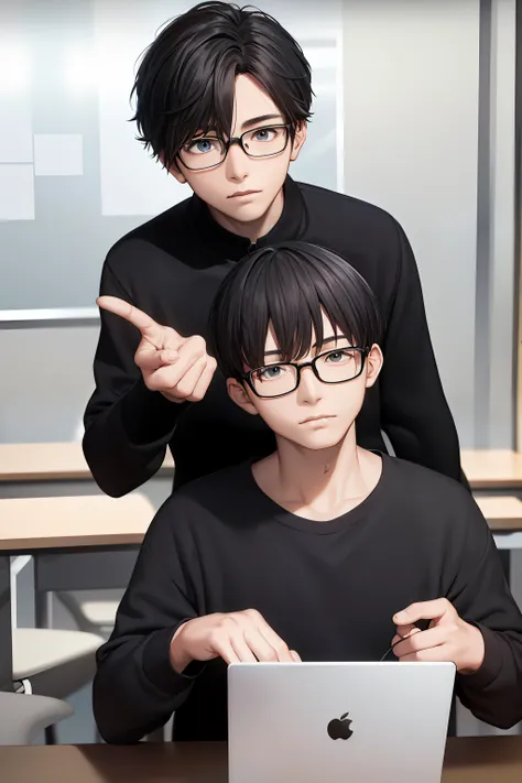 Best quality, high quality CG, a Chinese boy with glasses, black medium black hair, front, literati.