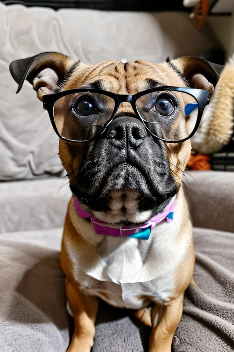 put a pair of glasses on the dog