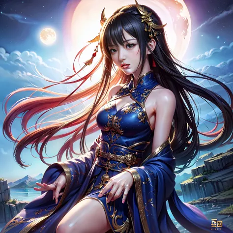 (8k, RAW photo:1.2), best quality, ultra high res,dramatic angle,(fluttered detailed color splashs), (illustration),(((1 girl))),(long hair),(rain:0.9), (头饰:1.4),少女身边有一座古宫,汉服,(重点),彩色水墨画,(泼彩),泼彩,(((colorful))),(素描:0.8) , Masterpiece, best quality, beautiful...