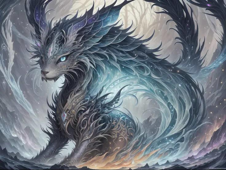 Generate a beautiful magical creature. The creature should be majestic and stunning with hires eyes and lots of intricate fantasy details. Include 8k eyes, highly detailed eyes, extremely detailed eyes, macro eyes, bright clear eyes, and sharp eyes. The im...