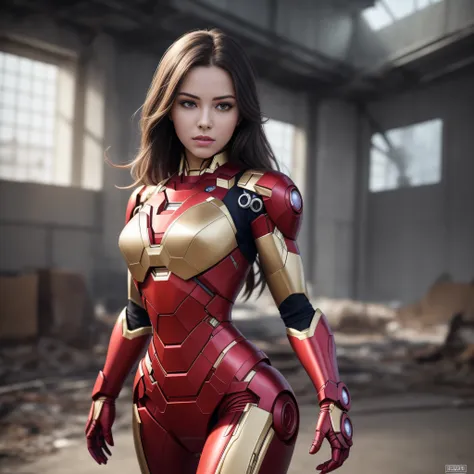 8k, realistic, attractive, highly detailed, a 20 year old girl a sexy and attractive woman inspired by Iron Man wearing a shiny Iron Man mech. She dresses with sexiness and confidence, perfectly interpreting Iron Man&#39;s strength and charisma. The abando...