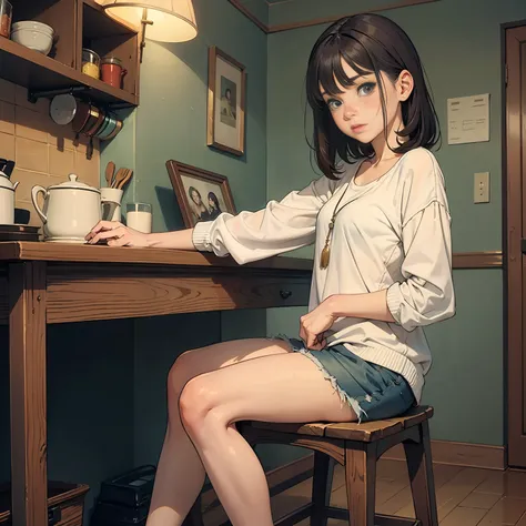 mature girl sitting on a small stool