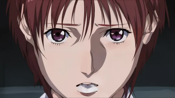 a close up of a person with red hair and a tie, close up iwakura lain, kusanagi, close up of iwakura lain, makise kurisu, close ...