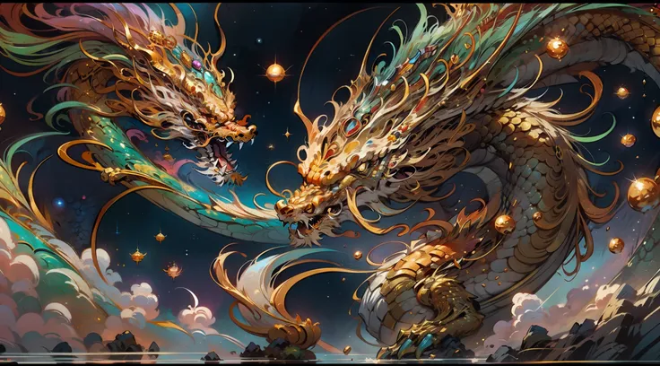 five-clawed golden dragon, auspicious rui, wisdom, deep universe, dynamic, realistic