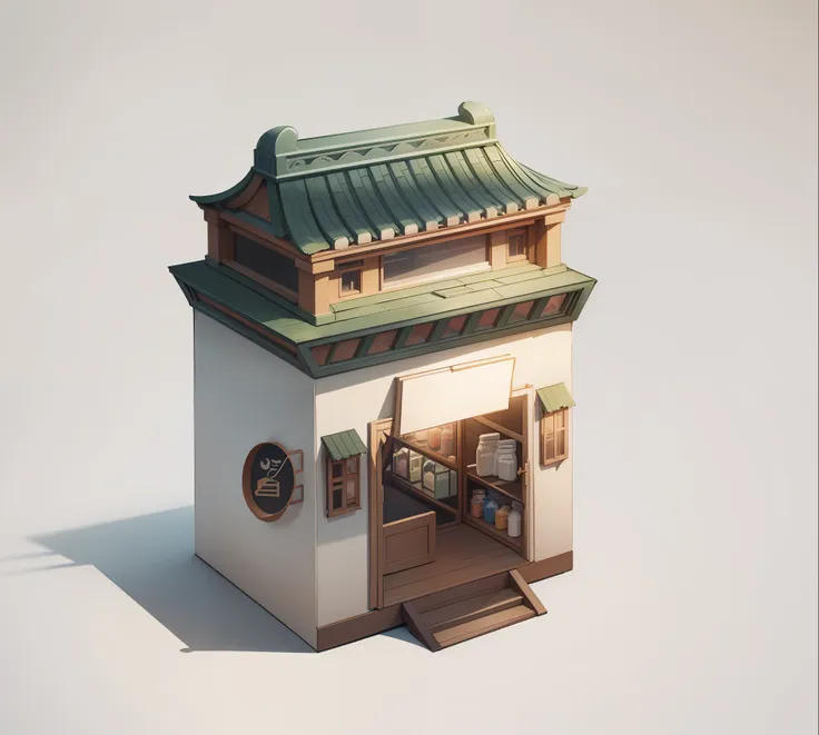 illustration of a small building with doors and windows, concept art of li jae, pixiv, minyi, chinese architecture, ruina librar...