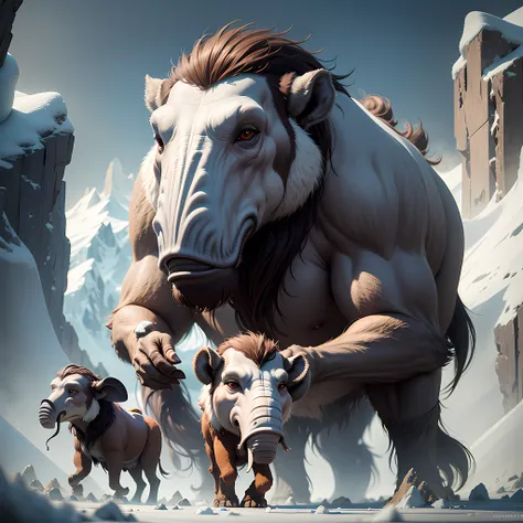 ice age theme, (1 mammoth: 1,3, mammoth walking on a glacier, cute mammoth: 1.3) (clay animation style: 1.3, clay render:1.3, 3d...