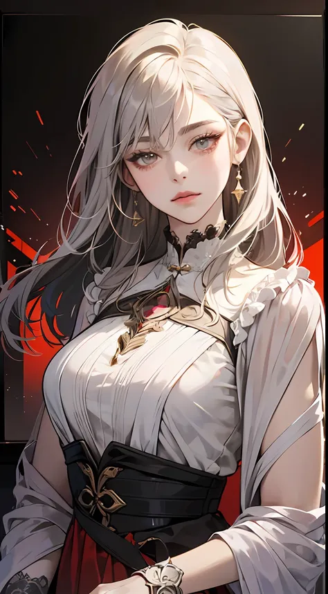 a painting of a woman with gray hair and an orange top, stunning anime face portrait, beautiful character painting, beautiful an...