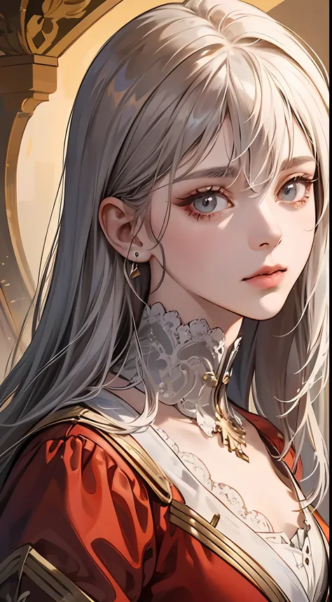 a painting of a woman with gray hair and an orange top, stunning anime face portrait, beautiful character painting, beautiful an...