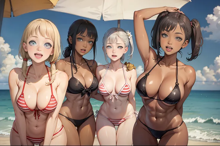 (masterpiece), maximum quality, (colored: 1.1), (5 girls, group shot: 1.4), (slim body: 1.1), (huge: 1.5), (dark skin: 1.1), (mu...