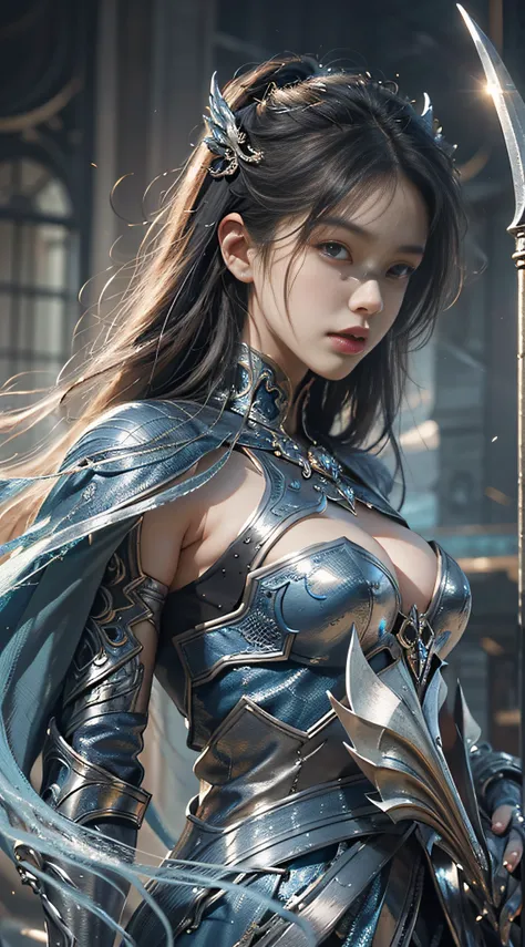 a close up of a woman in a silver and blue dress, chengwei pan on artstation, by yang j, detailed fantasy art, stunning characte...