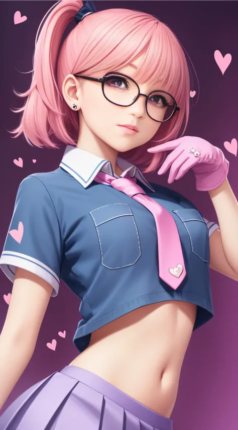 masterpiece, best quality, wallpaper, 8k, intricate detail, high resolution, loading screen, young girl, anime, (small) breasts:1.2, flat chest:1.2, athletic body, schoolgirl, school uniform, pink eyebrows:1.2, messy short pink hair, schoolyard in backgro...