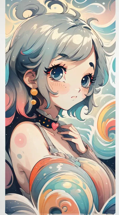 (((Masterpiece))), ((Best Quality))), ((Ultra Detailed)), (Illustration), (Dynamic Angle), ((Floating)), ((Unkempt Hair)), ((Beautiful Delicate Face)), Collar, Bare Shoulders, Gray Hair, ((Striped Hair)), Beautiful Delicate Eyes, (Gradient Eyes), (((Colore...