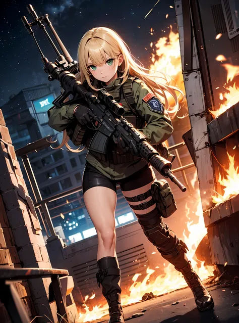 {{masterpiece, top quality, highly detailed cg, 16k, movie lighting, lens flares}}, one girl of a special forces operative, (aim...