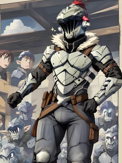 bare torso, helmet, bulging, more bulges, bulging, bulging, protruding, goblin slayer, bulging, bulging tubercle, huge, bulging ...