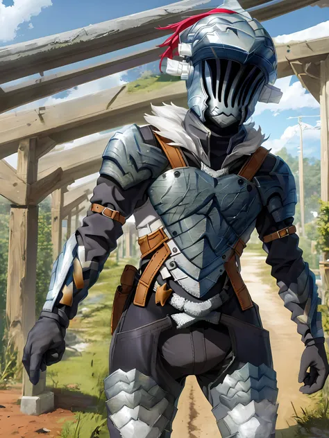 convex, a boner sticking out of his pants sticking out of his pants, hand in his pocket, goblin slayer, helmet, no armor, naked ...