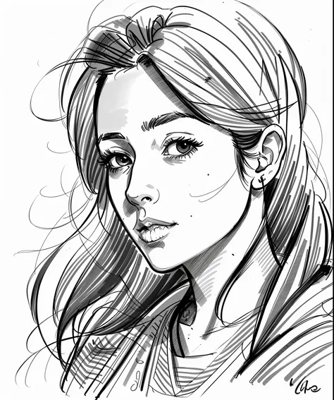 sketch artstyle, isaura ojeda in casual clothes, grayscale, monochrome, ((solo))