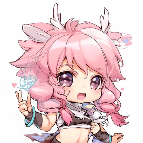 a cartoon girl with pink hair and a pink outfit holding a blue bird, nyaruko-san, anime moe artstyle, cute!! chibi!!! catgirl, chibi, anime chibi, chibi monster girl, anime girl named lucy, [[[[grinning evily]]]], mika kurai demon, holding a pudica pose, c...