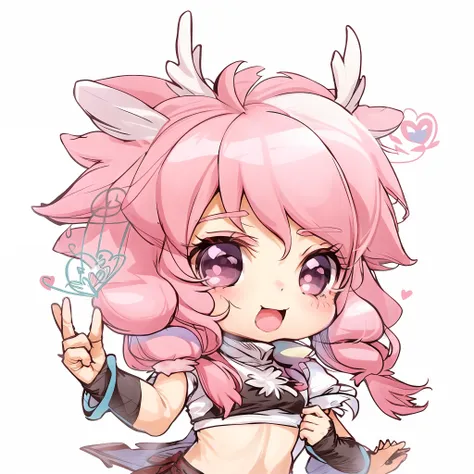 A cartoon girl with pink hair and a pink outfit holding a blue bird, Nyaruko-san, Anime Moe Artstyle, cute! Chibi! Catgirl, Chibi, Anime Chibi, Chibi Monster Girl, Anime Girl Named Lucy, [[[Grinning Evily]]]], Mika Kurai Demon, holding a prudish pose, Anim...